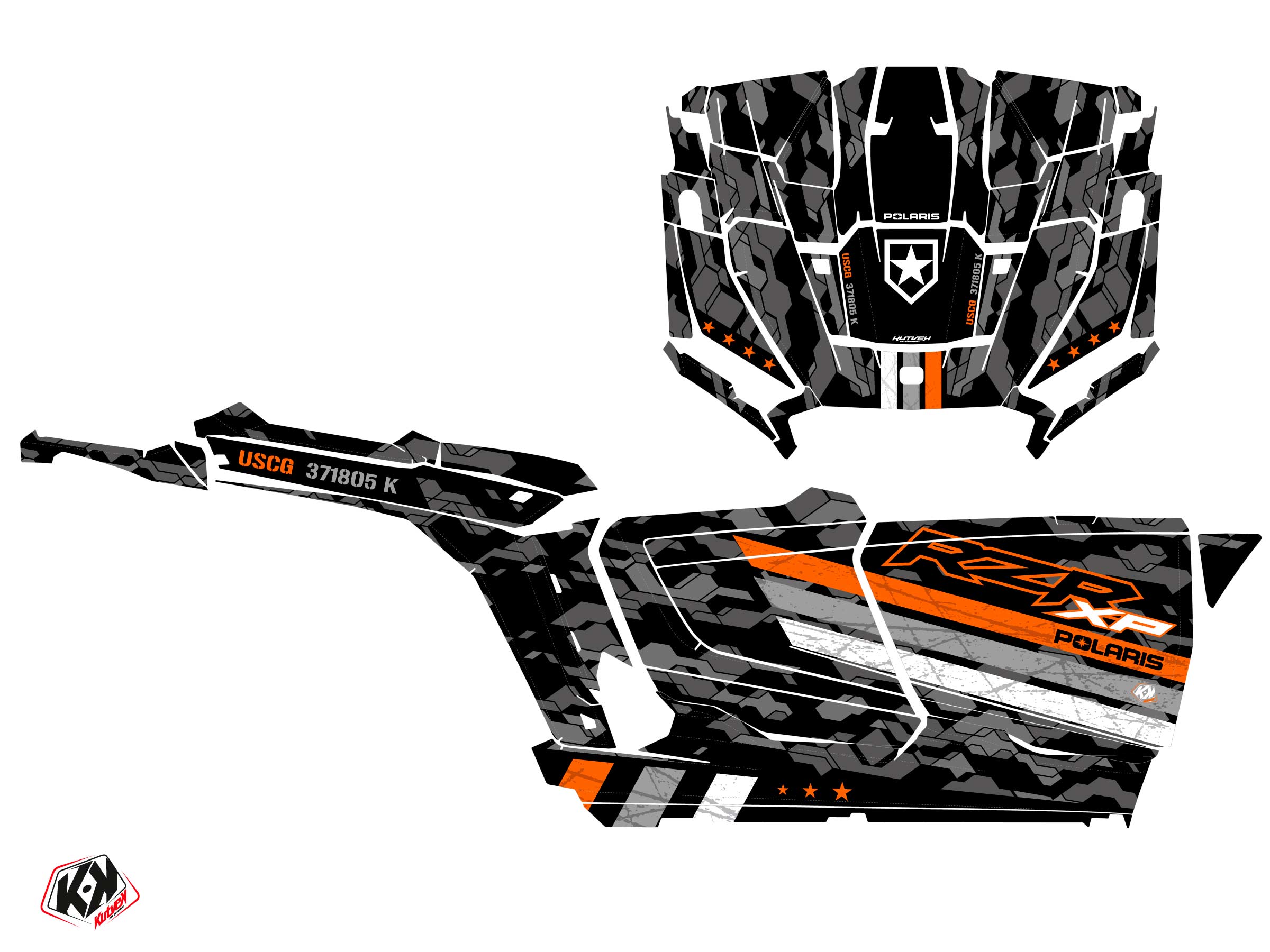 Polaris Rzr Xp  4 Portes Utv Force Graphic Kit Orange Full