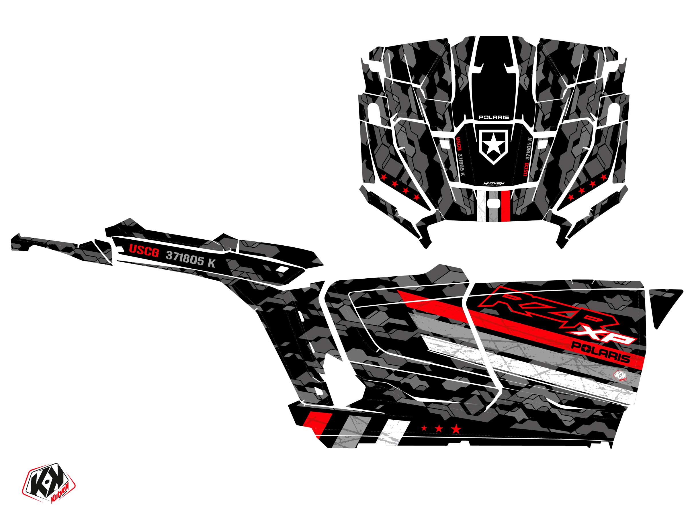 Polaris Rzr Xp  4 Portes Utv Force Graphic Kit Red Full