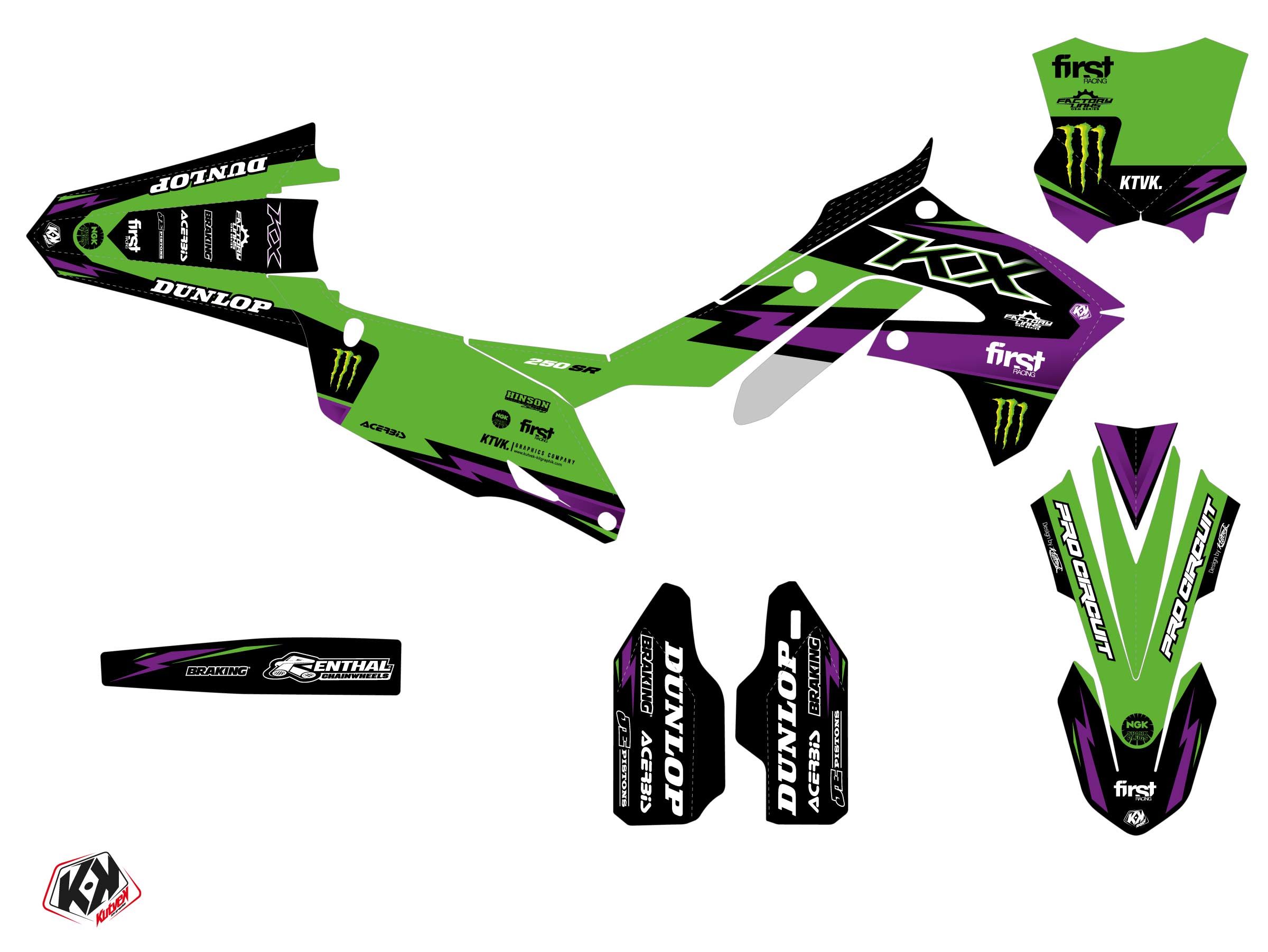 KIT DÉCO MOTOCROSS LEKTRA KAWASAKI KX 250 F VIOLET