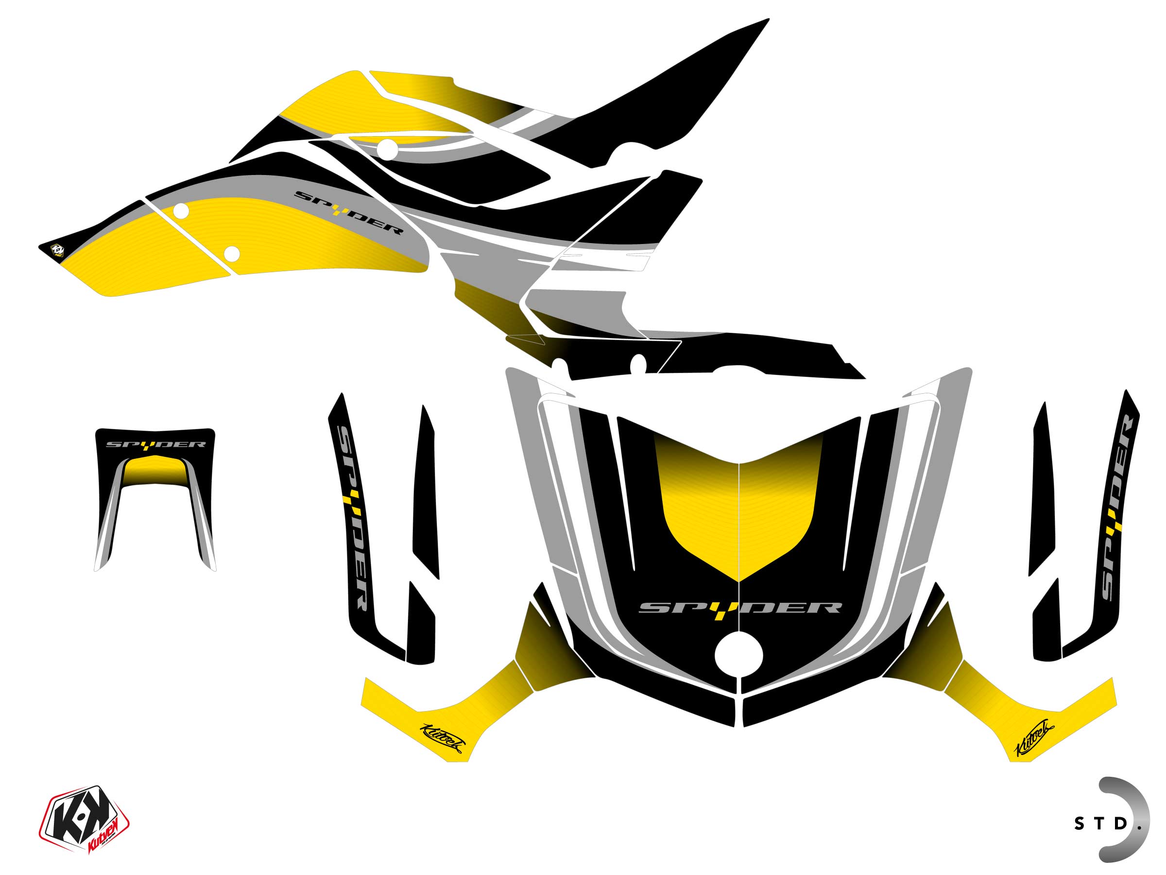 Can-am Spyder F3 Roadster Wave Graphic Kit Yellow - Kutvek Kit Graphik