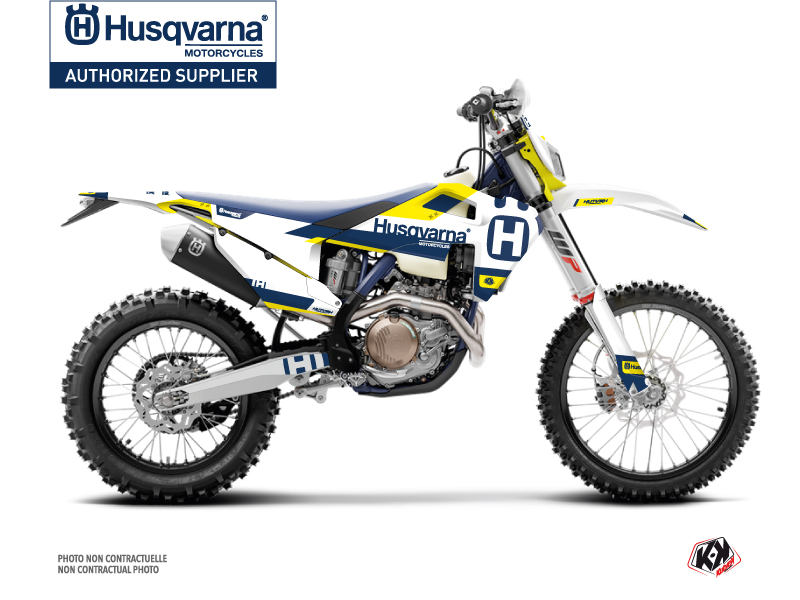 Husqvarna 250 FE Dirt Bike Block Graphic Kit Blue Yellow