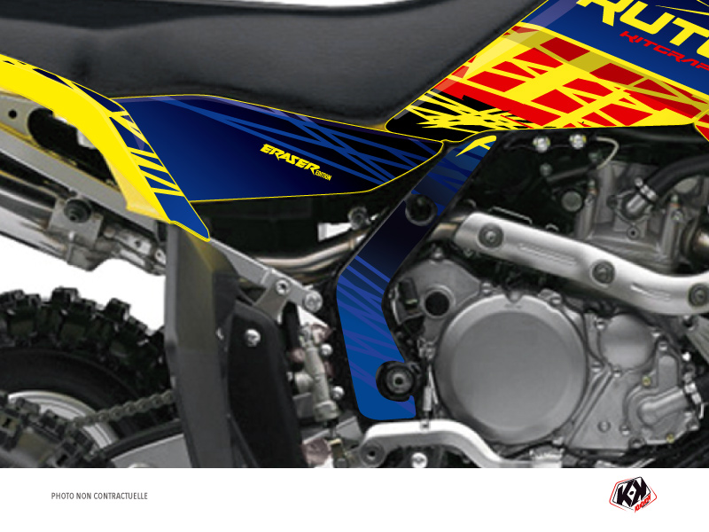 Kit Déco Protection de cadre Quad Eraser Suzuki 450 LTR Bleu Jaune x3